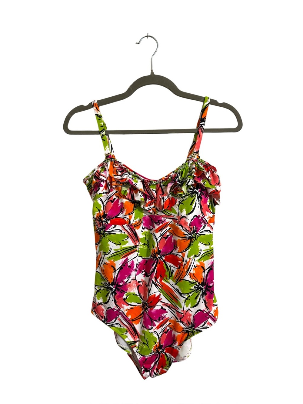 Anne Cole Pink Green Floral One Piece Bathing Suit Size 10